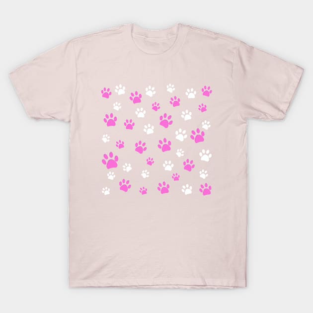 Pink paw prints pattern T-Shirt by GULSENGUNEL